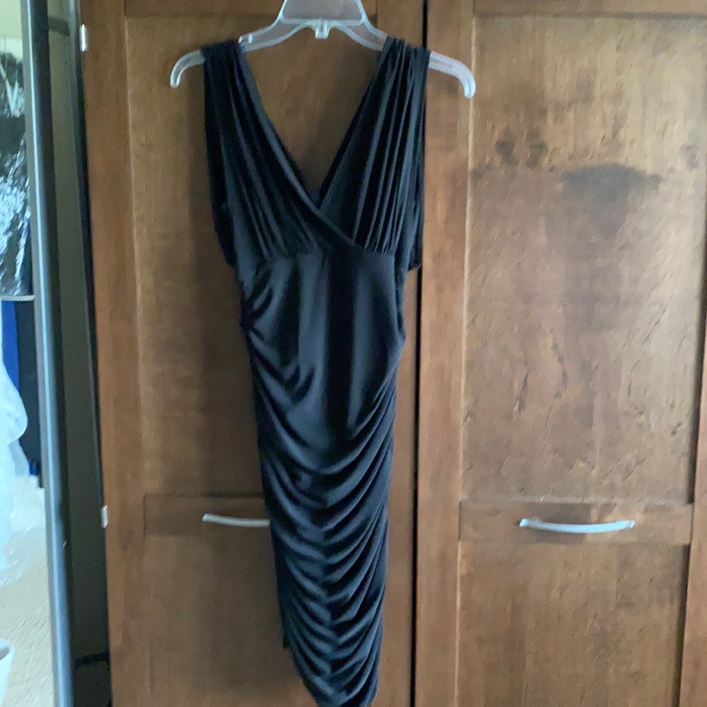 Ruched body con dress with back draping detail